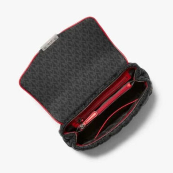 NWT Michael Kors SOHO Quilted Nylon Shoulder Bag Crossbody Black Red Trim $400 - Picture 3 of 13